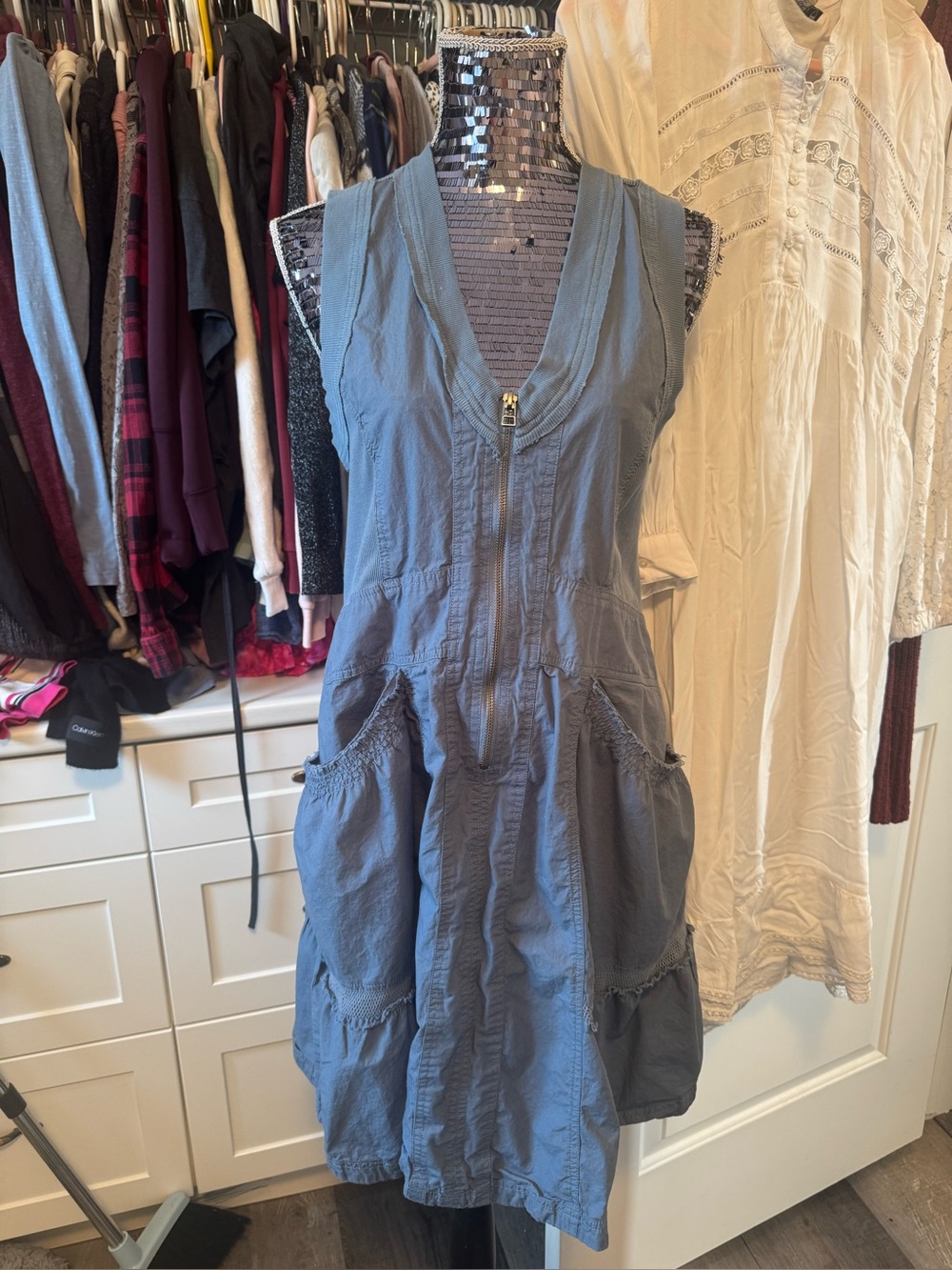 Anthropologie trek utility Blue Sleeveless Mini Dress daily practice